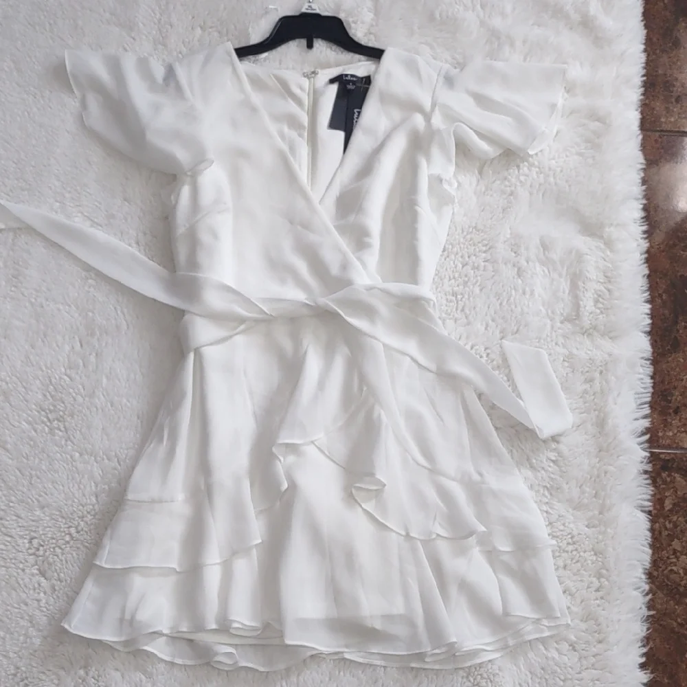 LULUS Elegant White Wrap Dress - Picture 16 of 16